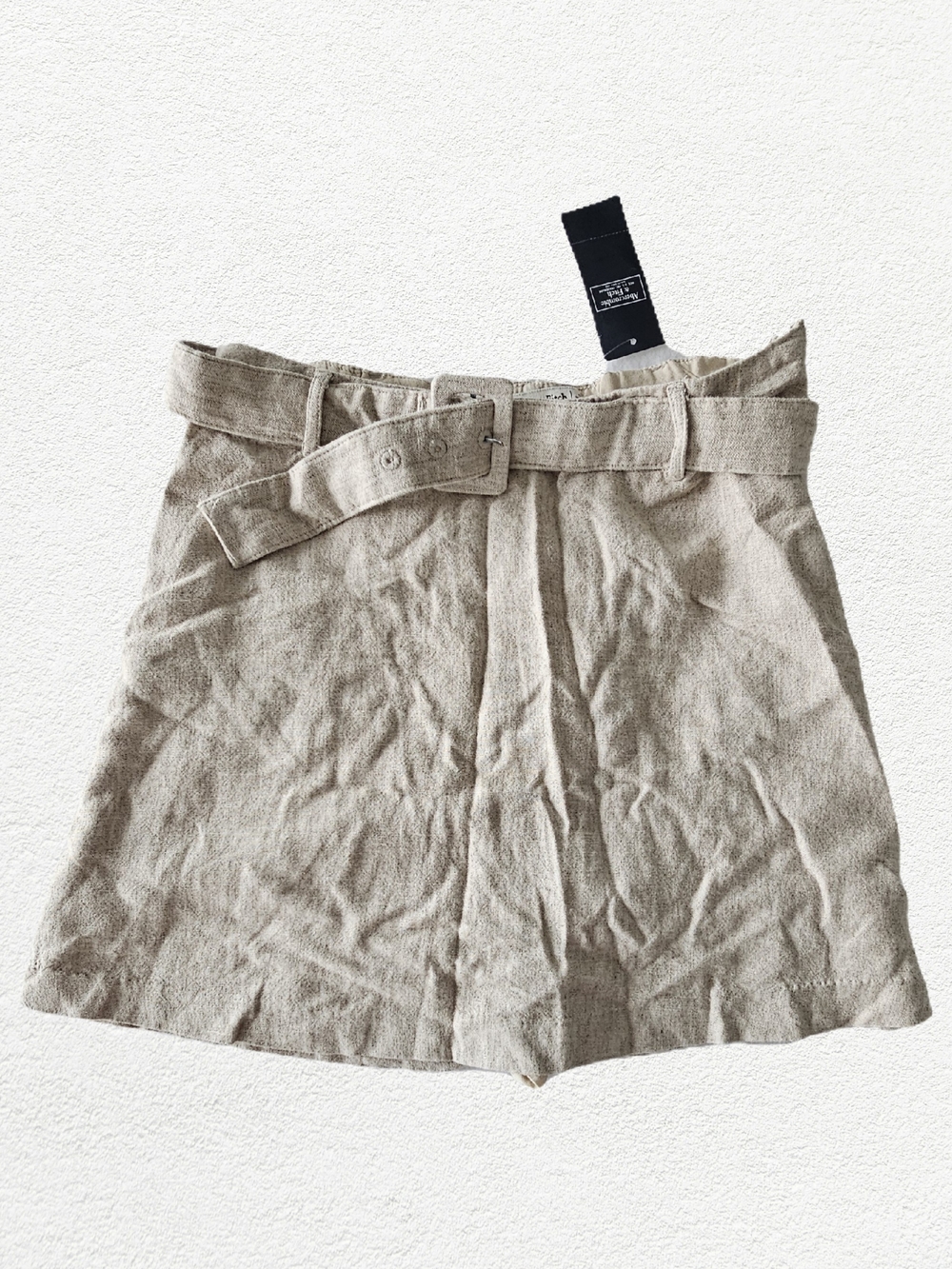 Abercrombie & Fitch Tan Linen-Blend Belted Skort